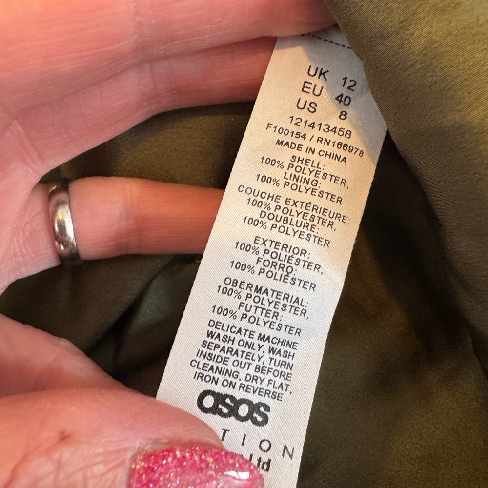 ASOS Edition Olive Green Satin Maxi Gown Dress Halter Open Back Bridesmaid 8 - Picture 7 of 11